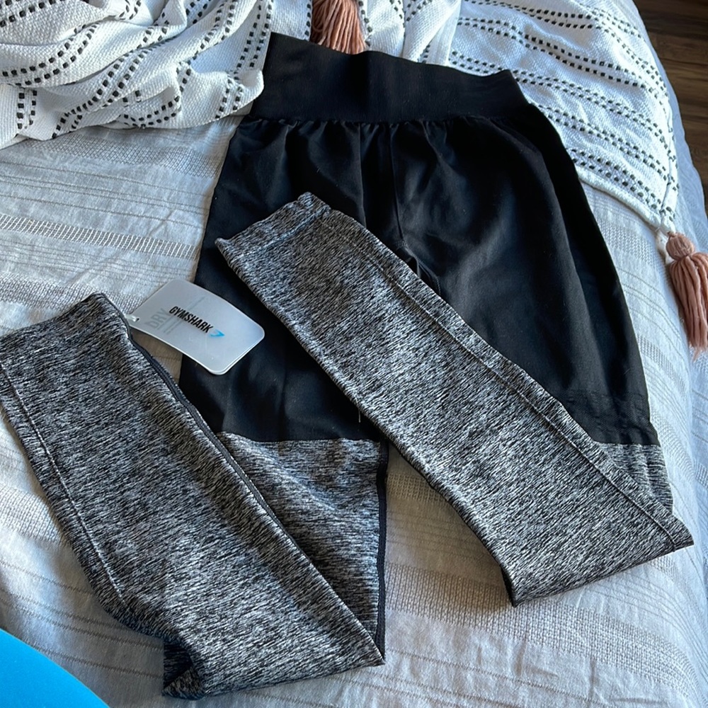 Gymshark Two Tone Seamless Leggings Black Marl Size X Small Extra Small NEW